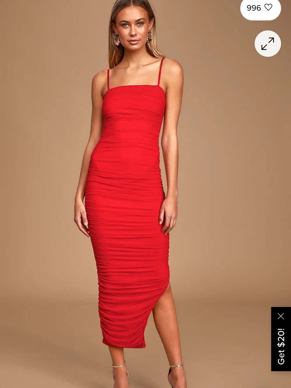 Lulu's Red Ruched Midi Slip Dress